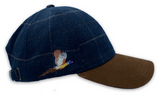 Blue Mix Wool Tweed Baseball Cap with Embroidered Flying Pheasant