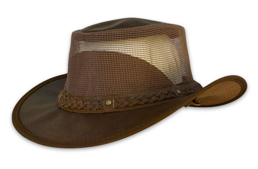 Brown Mesh Leather Hat