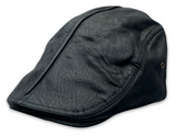 Faux Leather Adjustable Flat Cap in Black