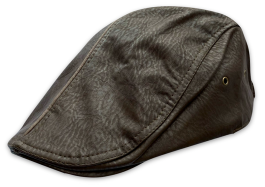 Faux Leather Adjustable Flat Cap in Brown