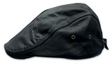 Faux Leather Adjustable Flat Cap in Black