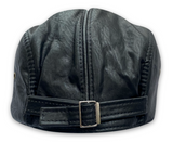 Faux Leather Adjustable Flat Cap in Black