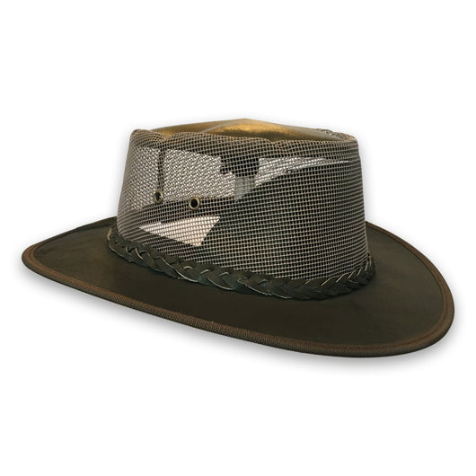 Leather Mesh Hat with Chin Strap