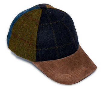 Patchwork Baseball Cap, Suede Peak & Adjustable Strap (Multi-coloured tweed)