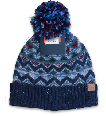 Mens Navy Mix Bobble Hat