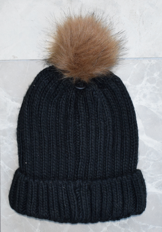 Ladies black bobble hat on sale