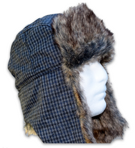 Blue/ Grey Check Mens Trapper