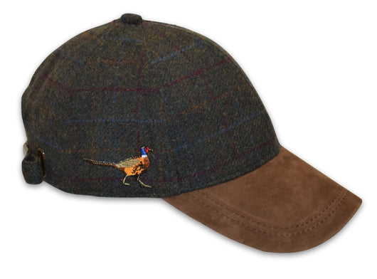 Tweed Baseball Cap with Pheasant Embroidery (One Size) Adjustable