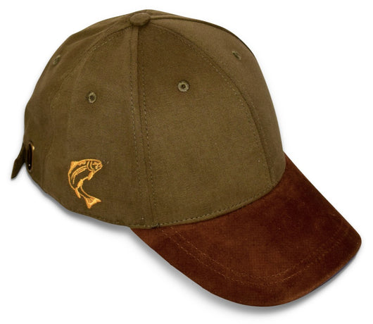 Gold Embroidered Salmon Green Leather Cap (One Size) Adjustable